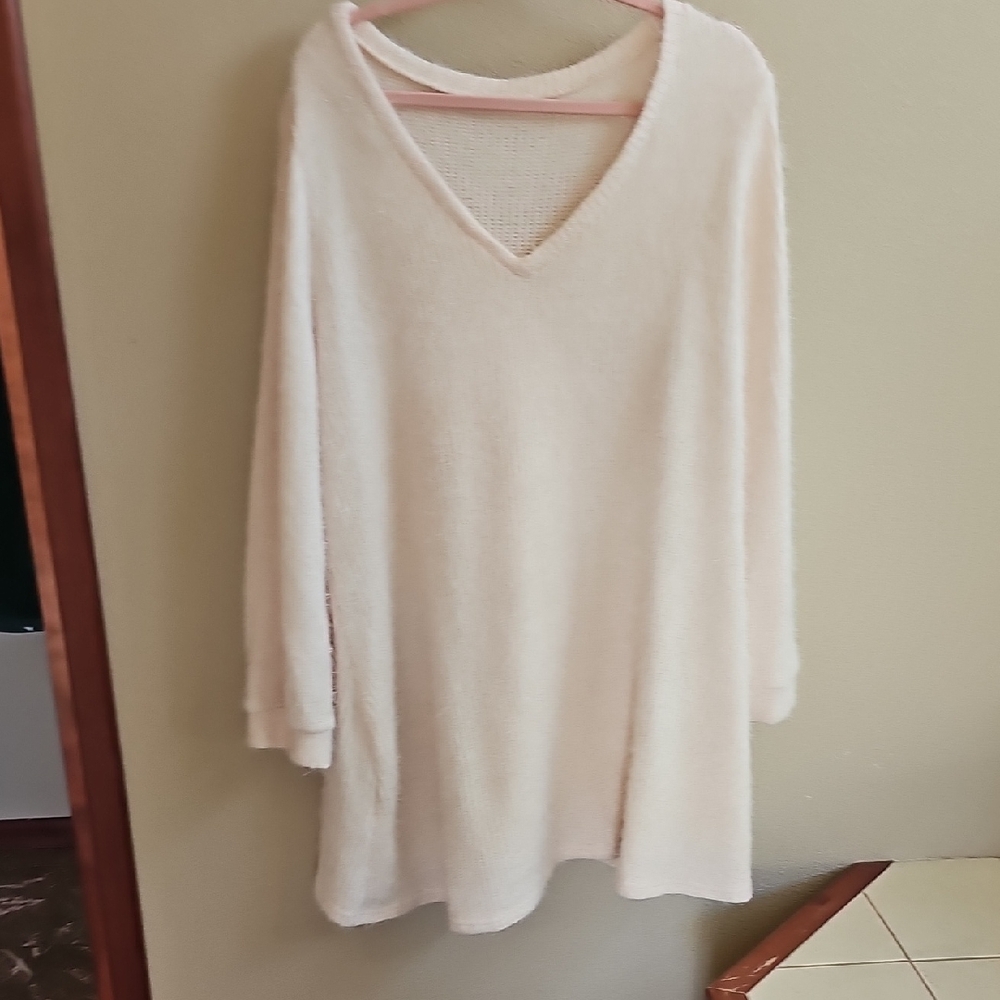 SHEIN Soft Cream V-Neck Long Sleeve Dress